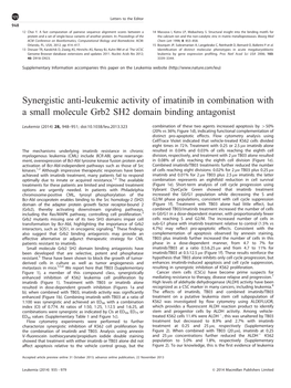 Synergistic Anti-Leukemic Activity of Imatinib in Combination with a Small Molecule Grb2 SH2 Domain Binding Antagonist