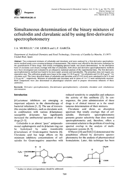 Simultaneous Determination of the Binary Mixtures of Cefsulodin and Clavulanic Acid by Using First-Derivative Spectrophotometry