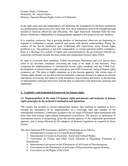 Dr. Akmal Saidov, Director, National Human Rights Centre of Uzbekistan in the Eight Years