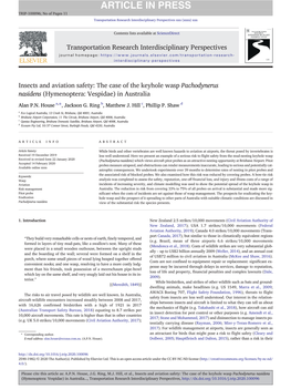 Insects and Aviation Safety: the Case of the Keyhole Wasp Pachodynerus Nasidens (Hymenoptera: Vespidae) in Australia ⁎ Alan P.N