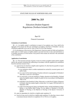 Education (Student Support) Regulations (Northern Ireland) 2000