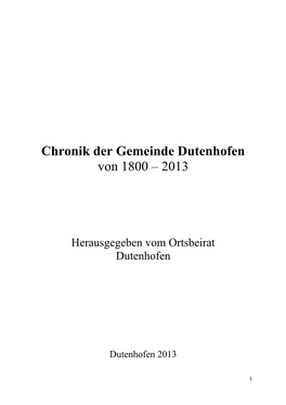 Chronik Der Gemeinde Dutenhofen Von 1800 – 2013