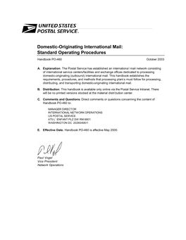 Domestic-Originating International Mail: Standard Operating Procedures