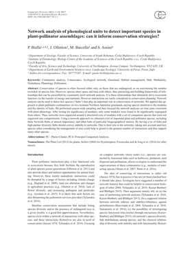 Network Analysis of Phenological Units to Detect Important Species in Plant-Pollinator Assemblages: Can It Inform Conservation Strategies?