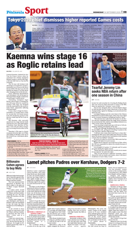 Kaemna Wins Stage 16 As Roglic Retains Lead