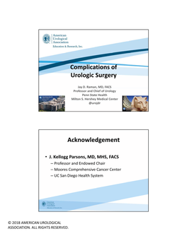Complications of Urologic Surgery Acknowledgement