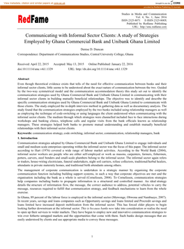 Communicating with Informal Sector Clients: a Study of Strategies Employed by Ghana Commercial Bank and Unibank Ghana Limited