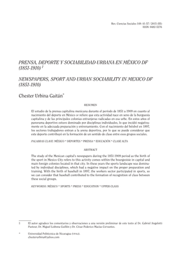 Prensa, Deporte Y Sociabilidad Urbana En México Df (1851-1910) 1