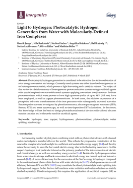 Photocatalytic Hydrogen Generation from Water with Molecularly-Deﬁned Iron Complexes