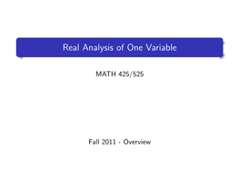 Real Analysis of One Variable