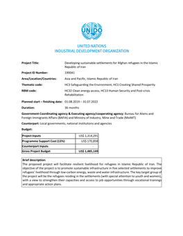 Project Title: Developing Sustainable Settlements for Afghan Refugees In