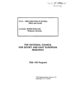 PRIVATIZATION in RUSSIA : TRUE and FALSE