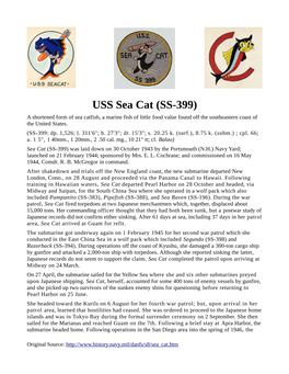 USS Sea Cat (SS-399) a Shortened Form of Sea Catfish, a Marine Fish of Little Food Value Found Off the Southeastern Coast of the United States