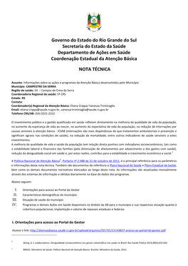 Governo Do Estado Do Rio Grande Do Sul Secretaria Do Estado Da Saúde Departamento De Ações Em Saúde Coordenação Estadual Da Atenção Básica