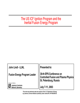 The US ICF Ignition Program and the Inertial Fusion Energy Program