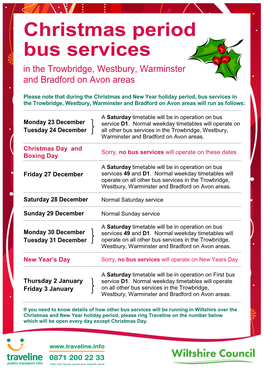 Christmas Period Bus Services in the Trowbridge, Westbury, Warminster and Bradford on Avon Areas