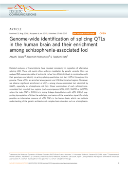 Genome-Wide Identification of Splicing Qtls in the Human Brain and Their