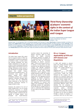 Third-Party Ownership of Players' Economic Rights in the Context of the Indian Super League and I-League