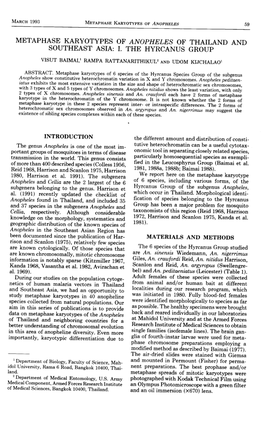 Metaphase Karyotypes of Anopheles of Thailand and Southeast Asia: I. the Hyrcanus Group