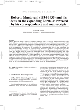 Roberto Mantovani (1854-1933) and His Ideas on the Expanding Earth, As Revealed by His Correspondence and Manuscripts