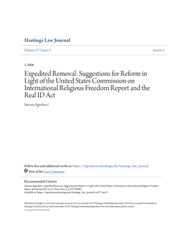 Expedited Removal: Suggestions for Reform in Light of the United States Commission on International Religious Freedom Report and the Real ID Act Simona Agnolucci