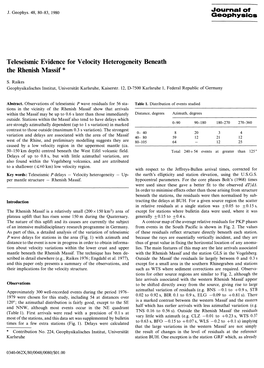 Teleseismic Evidence for Velocity Heterogeneity Beneath the Rhenish Massif *