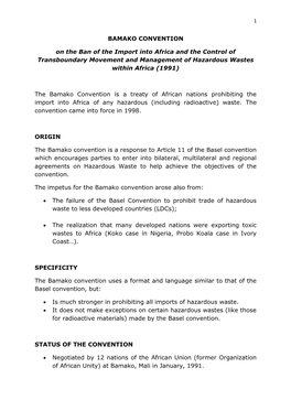 BAMAKO CONVENTION on the Ban of the Import Into Africa and The
