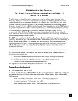 Chemical Substances Which Are the Subject of Certain TSCA Actions