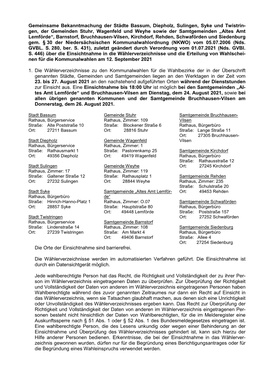 Gemeinsame Bekanntmachung Der Städte Bassum