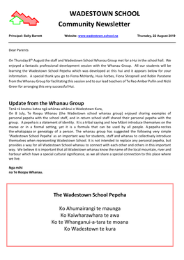 WADESTOWN SCHOOL Community Newsletter