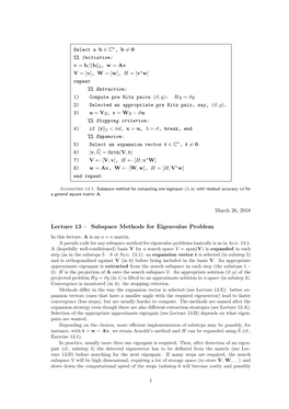 Lecture 13 – Subspace Methods for Eigenvalue Problem