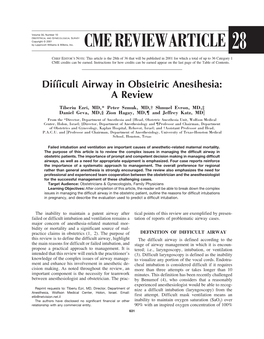 Difficult Airway in Obstetric Anesthesia