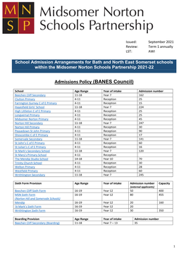 Admissions Policy (BANES Council)