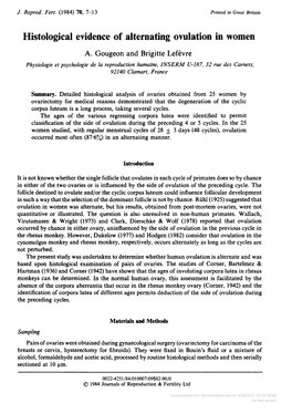 Histological Evidence of Alternating Ovulation in Women A