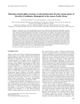 Molecular-Assisted Alpha Taxonomy Reveals Pseudocryptic Diversity Among Species of Bossiella (Corallinales, Rhodophyta) in the Eastern Paciﬁc Ocean