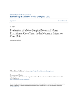 Evaluation of a New Surgical Neonatal Nurse Practitioner Core Team in the Neonatal Intensive Care Unit Mega Rose Stephany