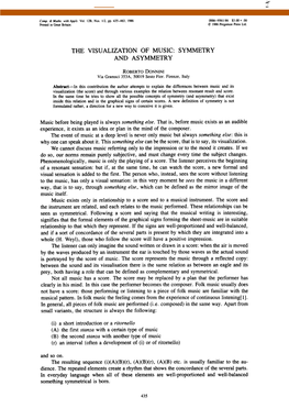 THE VISUALIZATION of MUSIC: SYMMETRY and ASYMMETRY Music Before Being Played Is Always Something Else. That Is, Before Music