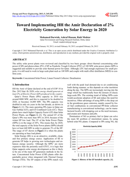 Toward Implementing HH the Amir Declaration of 2% Electricity Generation by Solar Energy in 2020