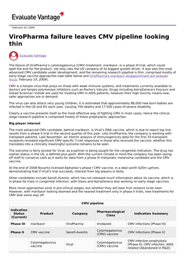 Viropharma Failure Leaves CMV Pipeline Looking Thin