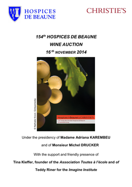 154Th HOSPICES DE BEAUNE WINE AUCTION 16Th