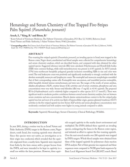 Hematology and Serum Chemistry of Free Trapped Five-Stripes Palm Squirrel (Funambulus Pennanti)