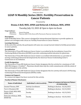 Fertility Preservation in Cancer Patients