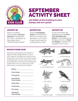 SEPTEMBER ACTIVITY SHEET Join Eddie at the Academy to Earn Stamps and Win a Prize!