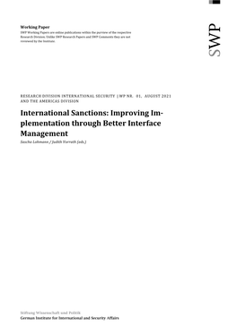 International Sanctions: Improving Im- Plementation Through Better Interface Management Sascha Lohmann / Judith Vorrath (Eds.)