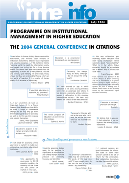 PROGRAMME on INSTITUTIONAL MANAGEMENT in HIGHER EDUCATION July 2004