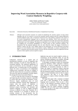 Sahala & Linden 2020. Improving Word Association Measures in Repetitive Corpora with Context Similarity Weighting. KDIR