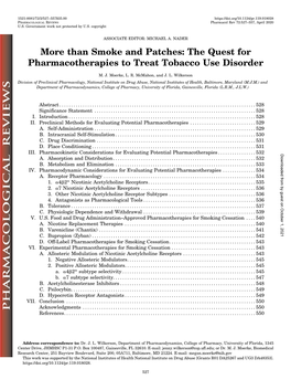 Than Smoke and Patches: the Quest for Pharmacotherapies to Treat Tobacco Use Disorder