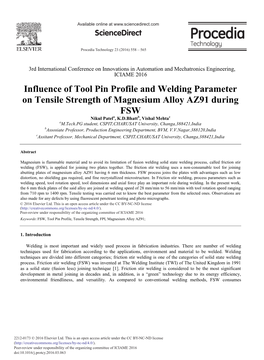 Influence of Tool Pin Profile and Welding Parameter on Tensile