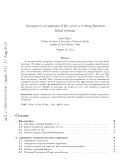 Asymptotic Expansions of the Prime Counting Function (ﬁnal Version)