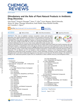 Ethnobotany and the Role of Plant Natural Products in Antibiotic Drug Discovery ¶ ¶ ¶ Gina Porras, Francoiş Chassagne, James T